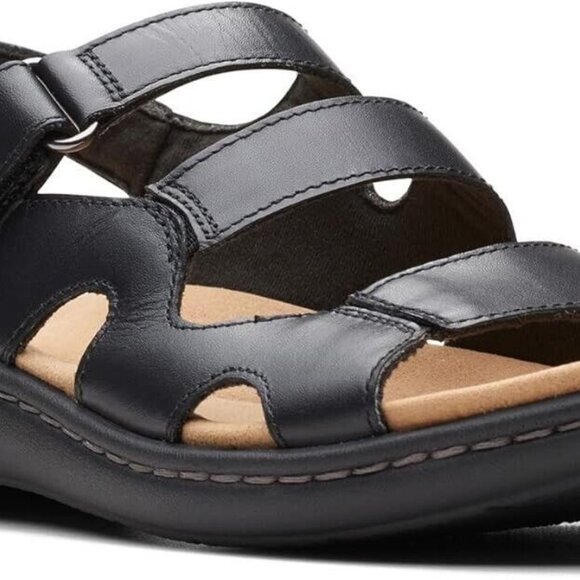 CLARKS Women Laurieann Style Black Leather Ortholite Sandals US 7.5W NEW - Picture 1 of 8
